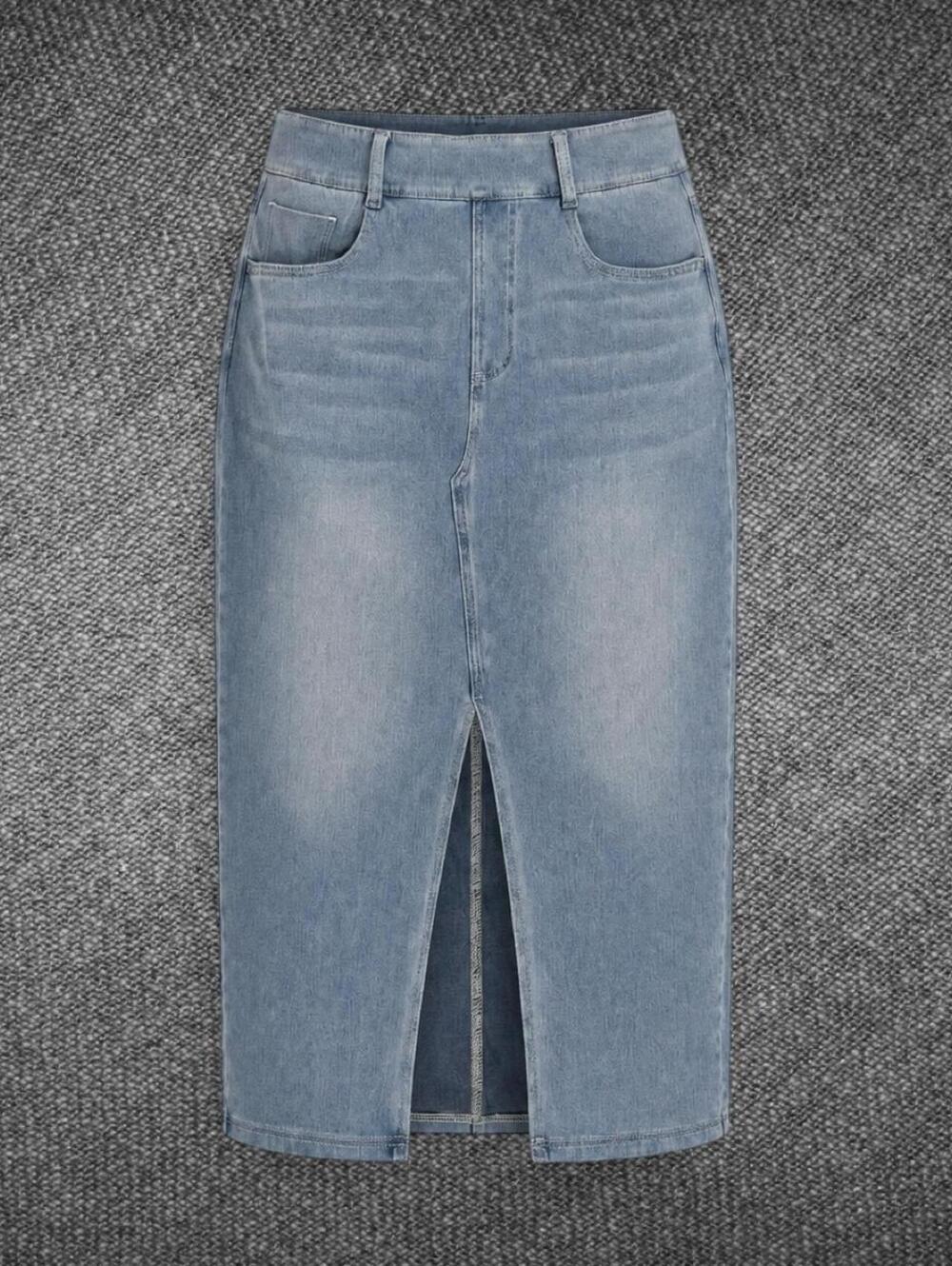 Halara Flex Light Wash Front Slit Denim Midi Skirt M
